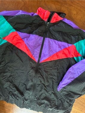 Vintage 90s Colorblock Slade Windbreaker Jacket XL Black Purple Teal Retro
